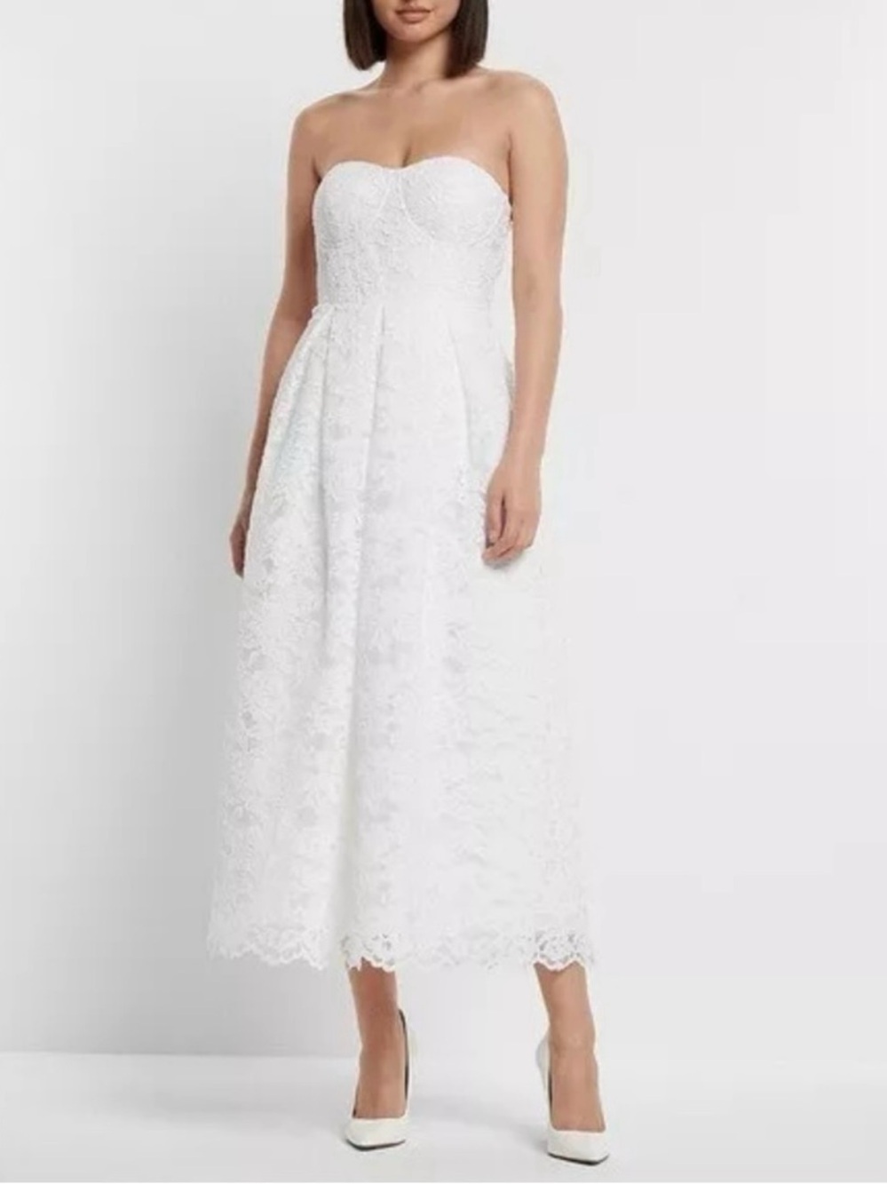 NWT Express White Strapless Lace Midi Dress